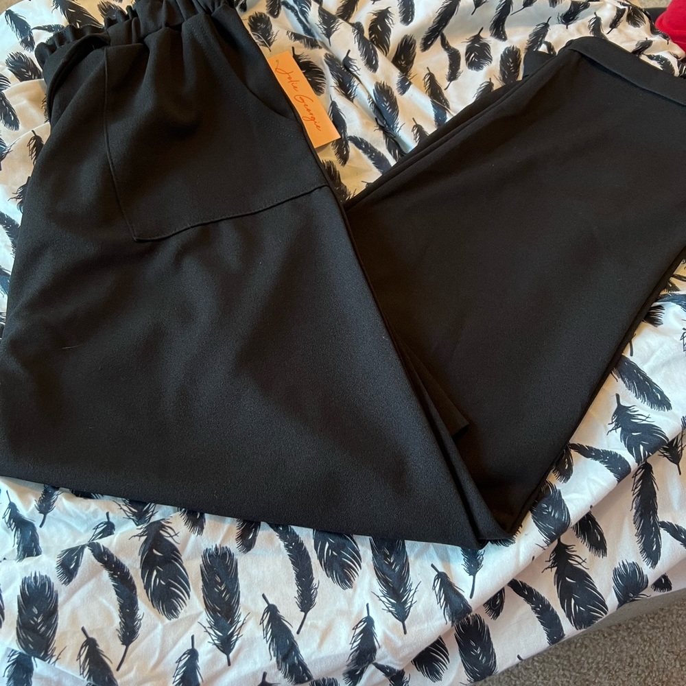 😍Jolie George HIRISE Paper Bag RELAXED LEG Black Dress Pants L NWT